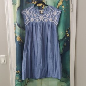 Studio West Blue Dress with White Embroidery